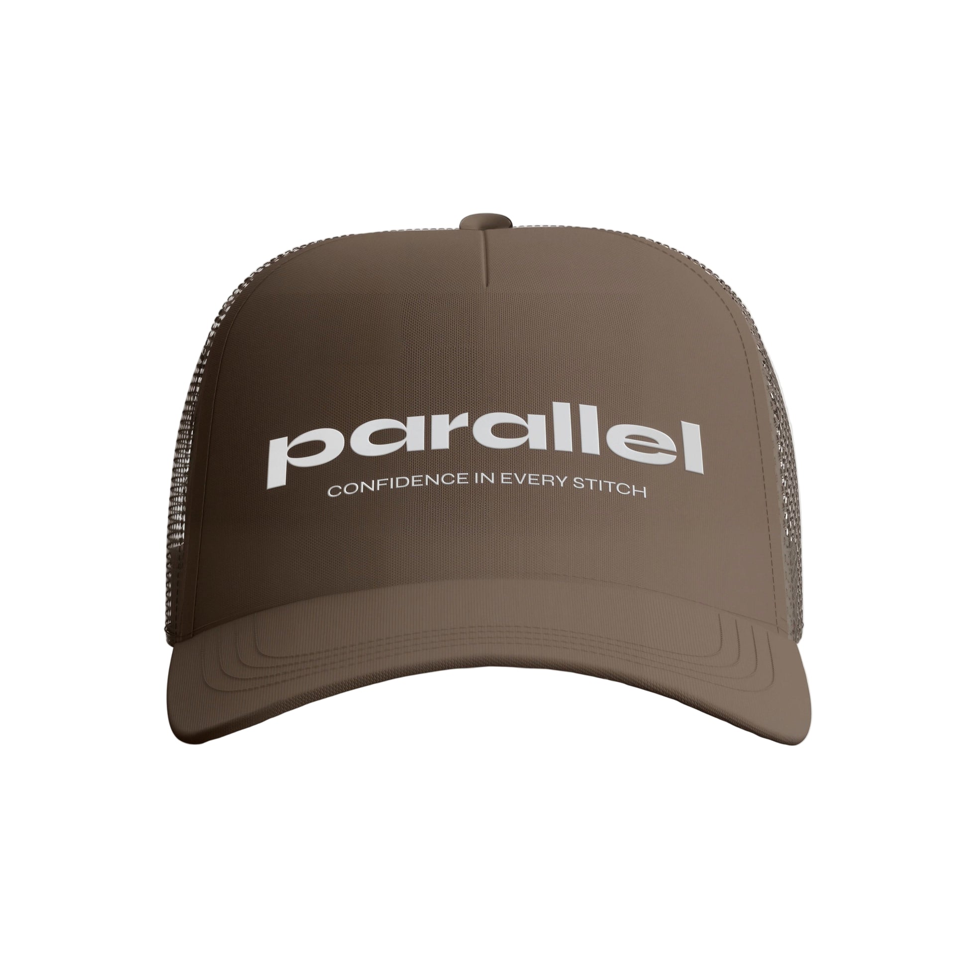 Brown cap with 'parallel' logo on a white background